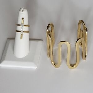 Elizabeth and James Clark Gold Wavy Cuff Riley Genuine White Sapphire Ring